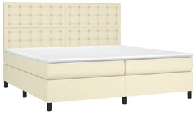 vidaXL Κρεβάτι Boxspring με Στρώμα & LED Κρεμ 200x200 εκ. Συνθ. Δέρμα