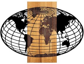Διακοσμητικό Τοίχου Wold Map 899SKL2319 87x3x58cm Walnut-Black Wallity Μέταλλο,Ξύλο