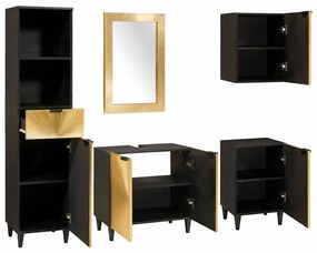 vidaXL Σετ επίπλων μπάνιου 5 pcs Μαύρο και Χρυσό 38 x 33 x 160 εκ.