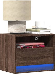 vidaXL Κομοδίνα Επιτοίχια με Φώτα LED 2 τεμ. Καφέ Δρυς