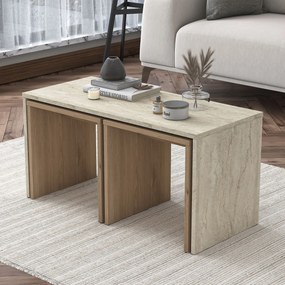 Σετ Τραπεζιών Σαλονιού Τραβερτίνη ABRON 90x40x44.8