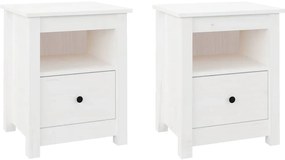 vidaXL Κομοδίνα 2 τεμ. Λευκά 40x35x49 εκ. από Μασίφ Ξύλο Πεύκου