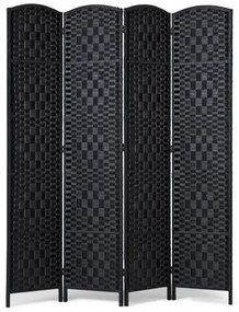 VEVOR 4 Panel Room Divider Hand-Woven Folding Privacy Screen with Hinges Black
