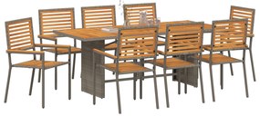 vidaXL Σέτ φαγητού για κήπο 9 pcs Γκρι 190 x 80 x 75 εκ.