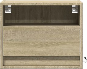 vidaXL Κομοδίνα Επιτοίχια με Φώτα LED 2 τεμ. Sonoma Δρυς