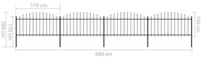 vidaXL Κάγκελα Περίφραξης με Λόγχες Μαύρα (1,25-1,5) x 6,8 μ. Ατσάλινα