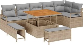 vidaXL Σετ Καναπέ Κήπου με μαξιλάρι 9 pcs Μπεζ Πολυ ράταν
