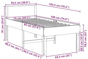 Σκελετός Κρεβ. Χωρίς Στρώμα Λευκό 75x190 εκ Μασίφ Πεύκο - Λευκό