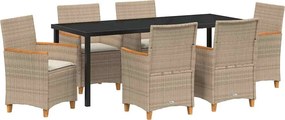 vidaXL Σέτ φαγητού για κήπο 7 pcs Μπεζ συνθετικό ρατάν