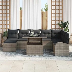 vidaXL Σετ Καναπέ Κήπου με αποθήκευση 9 pcs Γκρι Πολυ ράταν