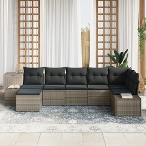 vidaXL Σετ Καναπέ Κήπου 7 Τεμαχίων με Μαξιλάρια Γκρι Πολυ Ράτανα