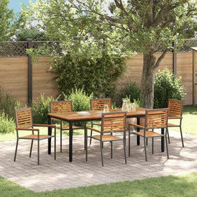 vidaXL Σέτ φαγητού για κήπο 7 pcs Γκρι, Καφέ 200 x 100 x 75 cm
