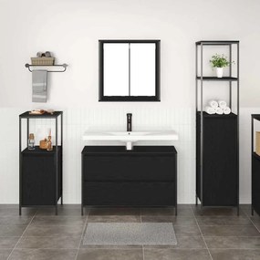 vidaXL Σετ Επίπλων Μπάνιου με ράφι 3 pcs Μαύρη Οξυά Επεξεργασμένο ξύλο