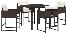vidaXL Σέτ φαγητού για κήπο με μαξιλάρι 5 pcs Καφέ Πολυ ράταν
