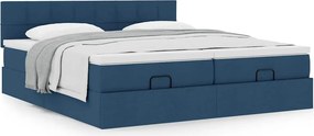 vidaXL Οθωμανικό κρεβάτι με στρώματα μπλε 160x200cm ύφασμα