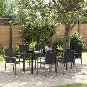 vidaXL Σέτ φαγητού για κήπο 7 pcs Μαύρο Textilene και ατσάλι