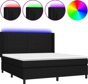 vidaXL Κρεβάτι Boxspring με Στρώμα &amp; LED Μαύρο 180x200 εκ. Υφασμάτινο