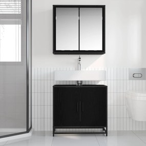 vidaXL Σετ Επίπλων Μπάνιου με ράφι 2 pcs Μαύρη Οξυά Επεξεργασμένο ξύλο