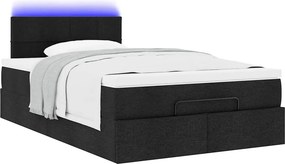 vidaXL Οθωμανικό κρεβάτι με στρώμα &amp; LEDs Μαύρο 120x190 cm Ύφασμα
