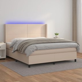 VidaXL Κρεβάτι Boxspring Στρώμα&LED Καπουτσίνο 180x200 εκ. Συνθ. Δέρμα