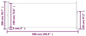 vidaXL Σκίαστρο Πλαϊνό Συρόμενο Βεράντας Μαύρο 200 x 500 εκ.