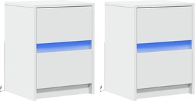 vidaXL Κομοδίνα με Φώτα LED 2 τεμ. Λευκά από Επεξεργασμένο Ξύλο
