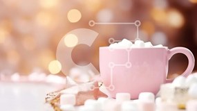 Intra Συλλεκτικό Ξύλινο Παζλ Plywood  4mm - Ροζ κούπα με Marshmallows, αστέρια και νιφάδες χιονιού Σε Ξύλινο Κουτί - Διαστάσεις Puzzle: 10x10 cm – 25 κομμάτια