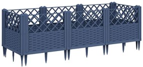 vidaXL Ζαρντινιέρα με Πασσάλους Μπλε Γκρι 123,5x43,5x43,5εκ. Πολυπροπυλένιο