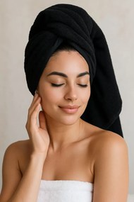 Stewehome Μαύρη πετσέτα μαλλιών από βαμβάκι Μαύρο 50x90 cm