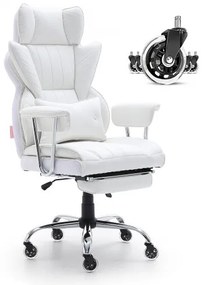 VEVOR Reclining Office Chair with Footrest, Heavy Duty PU Leather Wide Office Chair, Big and Tall Executive Office Chairs with Lumbar Support, Strong Metal Base Quiet Wheels, White