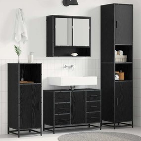 vidaXL Σετ Επίπλων Μπάνιου με ράφι 4 pcs Μαύρη Οξυά Επεξεργασμένο ξύλο