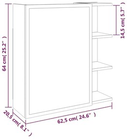 Ντουλάπι Καθρέπτης Μπάνιου Γκρι Sonoma 62,5x20,5x64 εκ Επ. Ξύλο - Γκρι