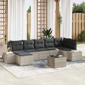 vidaXL Σετ Καναπέ Κήπου με μαξιλάρι 8 pcs Ανοιχτό γκρι Πολυ ράταν