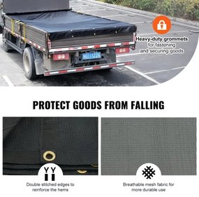 VEVOR Dump Truck Mesh Tarp, 7 x 14 ft, PVC Coated Black Heavy Duty Cover with 5.5&quot; 18oz Double Pocket, Brass Grommets, Reinforced Double Needle Stitch Webbing Fits Manual or Electric Dump Truck System