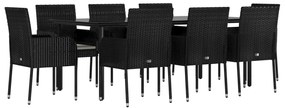 vidaXL Σετ Τραπεζαρίας Κήπου 9 τεμ Μαύρο από Συνθ. Ρατάν με Μαξιλάρια