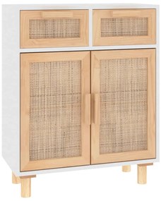 vidaXL Ντουλάπι Λευκό 60 x 30 x 75 εκ. Μασίφ Πεύκο &amp; Φυσικό Ρατάν