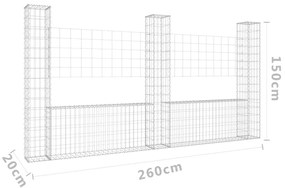 Συρματοκιβώτια Στύλοι σε U Σχήμα 3 τεμ. 260x20x150 εκ Σιδερένια - Ασήμι