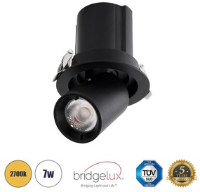 VIRGO-S 60305 Χωνευτό LED Spot Downlight TrimLess Φ9cm 7W 875lm 36° AC 220-240V IP20 Φ9cm x Υ9cm - Στρόγγυλο - Μαύρο - Θερμό Λευκό 2700K - Bridgelux COB - 5 Years Warranty