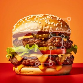 Intra Συλλεκτικό Ξύλινο Παζλ Plywood  4mm - Νόστιμο Cheeseburger δύο μπουκιών σε πορτοκαλί φόντο Σε Ξύλινο Κουτί - Διαστάσεις: 10x10 cm – 25 κομμάτια