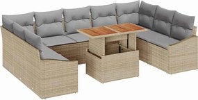 vidaXL Σέτ φαγητού για κήπο με μαξιλάρι 10 pcs Μπεζ και Γκρι