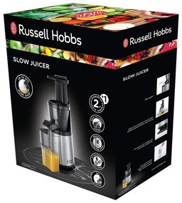 Αποχυμωτής Slow juicer Russell Hobbs 25170-56, 150 W, 3 κόσκινα, 0,7 l, Αντίστροφη κίνηση, Ψυχρή έκθλιψη, Inox/μαύρο