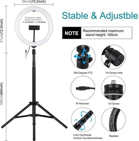 Ring Light Puluz 10.2" 26cm RGBW LED με Τρίποδο 1.65cm με Βάση Κινητού