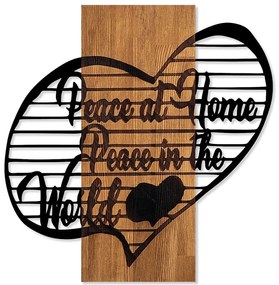 Διακοσμητικό Τοίχου Peace At Home Peace in The World 899SKL2416 62x58cm Walnut-Black Wallity Μέταλλο,Ξύλο