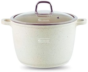 Βαθιά κατσαρόλα Goldmann GM-0624B, 24 cm, 6.2 l, Αντικολλητική μαρμάρινη επίστρωση, Καπάκι με άνοιγμα, Επαγωγή, Μπεζ