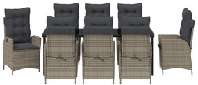vidaXL Σέτ φαγητού για κήπο με μαξιλάρι 9 pcs Γκρι συνθετικό ρατάν
