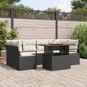 vidaXL Σετ Καναπέ Κήπου 7 pcs Μαύρο και κρεμ 100 x 55 x 73 εκ