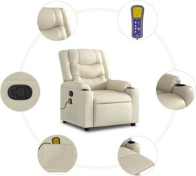 vidaXL Πολυθρόνα Μασάζ Ανακλινόμενη Κρεμ από Συνθετικό Δέρμα