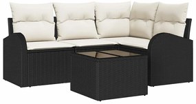vidaXL Σετ Καναπέ Κήπου με μαξιλάρι 5 pcs Μαύρο Πολυ ράταν