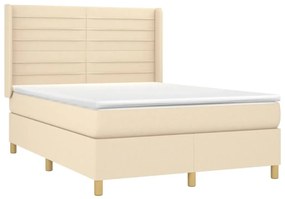 vidaXL Κρεβάτι Boxspring με Στρώμα &amp; LED Κρεμ 140x190 εκ. Υφασμάτινο