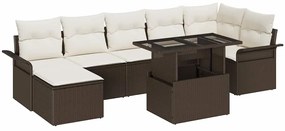 vidaXL σετ 8 τεμαχίων για κήπο με μαξιλάρια, καφέ πολυ-ρατάν